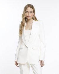 RIVER ISLAND CREAM SATIN COLLAR BLAZER – women’s luxe style evening jackets – womens single breasted longline blazers – smart going out clothes
