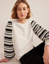 Crochet Sweatshirt in Oatmeal Marl, Crochet Sleeve | women’s long knitted sleeved sweatshirts