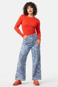gorman Dandelion Jean | women’s floral wide leg jeans | womens blue denim fashion | women’s casual clothes with retro flower prints