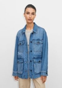 ME and EM Denim Cargo Jacket in Washed Down Mid Blue ~ women’s pocket detail jackets ~ womens utility style clothing ~ casual clothes