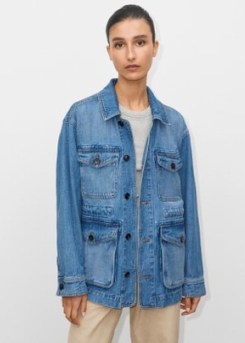 ME and EM Denim Cargo Jacket in Washed Down Mid Blue ~ women’s pocket detail jackets ~ womens utility style clothing ~ casual clothes - flipped