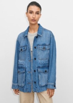 ME and EM Denim Cargo Jacket in Washed Down Mid Blue ~ women’s pocket detail jackets ~ womens utility style clothing ~ casual clothes