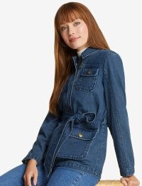 Draper James Denim Field Jacket | womens blue casual tie waist jackets | pocket detail outerwear | women’s utility clothing | utilitarian clothes