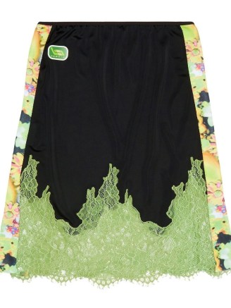 Diesel lace-embroidery logo skirt black/multicolour – semi sheer slip skirts - flipped