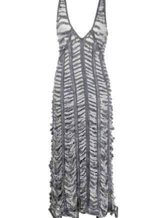 Diesel ruched denim sleeveless dress in ash grey ~ sleeveless V-neck plunge front dresses ~ women’s distressed clothes