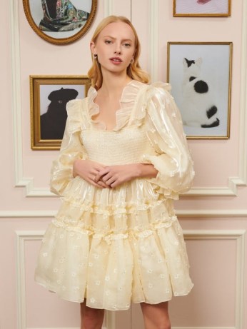 sister jane DREAM Big Ears Organza Dress in Pearled Ivory – women’s frothy party dresses – women’s romantic ruffle trim occasion fashion – ruffled tiered hem – romance inspired clothes – THE TEN CATS Collection – feminine clothing - flipped
