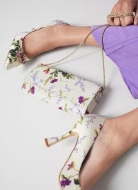 L.K. BENNETT Erin Cream Meadow Scene Print Fabric Clutch Bag / floral occasion bags / small chain strap summer event handbags