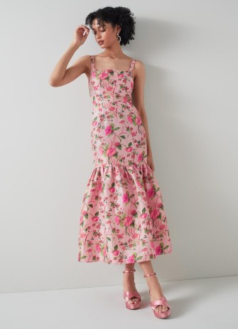 L.K. BENNETT Essie Pink Chine Floral Print Raw Silk Dress ~ women’s luxury occasion dresses