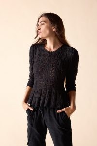 St. Roche FILIGREE SWEATER in BLACK | feminine peplum sweaters | ruffle hem jumper | women’s luxury knitwear | womens organic cotton jumpers