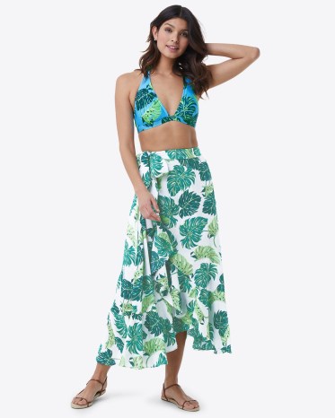 Draper James Floral Maxi Skirt in Monstera Floral | women’s ruffle trim wrap skirts | womens crinkle cotton summer clothing | womens leaf print fashion - flipped