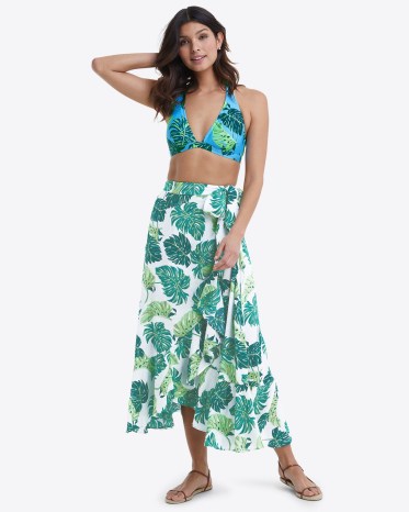 Draper James Floral Maxi Skirt in Monstera Floral | women’s ruffle trim wrap skirts | womens crinkle cotton summer clothing | womens leaf print fashion