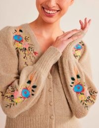 Boden Fluffy Floral Detail Cardigan in Chinchilla Melange Floral | women’s cropped cardigans | cute knitwear | feminine knits
