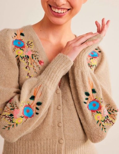 Boden Fluffy Floral Detail Cardigan in Chinchilla Melange Floral | women’s cropped cardigans | cute knitwear | feminine knits