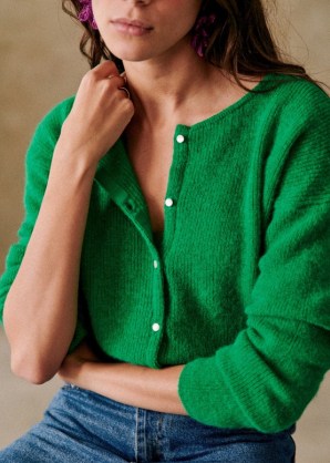 Sézane GASPARD CARDIGAN in Bright green ~ women’s luxe soft feel cardigans ~ emerald knits ~ women’s knitwear