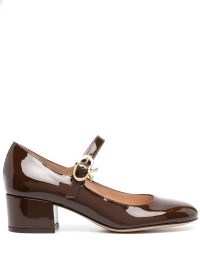 Gianvito Rossi Ribbon pumps in Brown – block heel patent leather Mary Jane shoes – shiny Mary Janes – womens designer footwear – luxury fashion