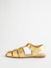 GABRIELA HEARST Lynn metallic-leather sandals in gold – womens luxury fisherman style flats – women’s luxe cut out sandal – strappy flat summer shoes
