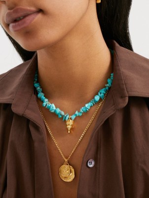 HERMINA ATHENS Týche howalite & gold-plated necklace – turquoise beaded jewellery – women’s blue stone jewelry – womens summer accessories - flipped