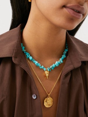 HERMINA ATHENS Týche howalite & gold-plated necklace – turquoise beaded jewellery – women’s blue stone jewelry – womens summer accessories