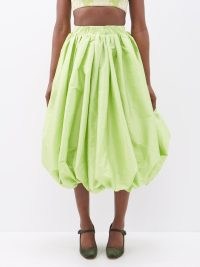 THE MEANING WELL Nina voluminous upcycled taffeta midi skirt in green ~ gathered hem skirts ~ women’s romantic occasion clothes ~ women’s deadstock fabric clothing ~ sustainable fashion