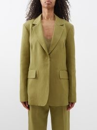 RAEY Relaxed ramie and cotton-blend suit jacket in green – women’s longline jackets – womens suits