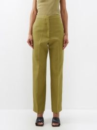 RAEY Relaxed ramie and cotton-blend tailored trouser in green – women’s suit trousers – womens suits