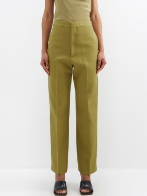 RAEY Relaxed ramie and cotton-blend tailored trouser in green – women’s suit trousers – womens suits - flipped