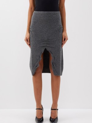 PRADA High-rise front-slit wool-blend midi skirt in grey – luxury knitted skirts