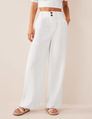 Boden Highbury Linen Trousers White / women’s relaxed fit summer trousers - flipped