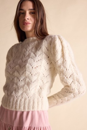 St. Roche IVY SWEATER in IVORY | luxe Alpaca blend jumpers | feminine knitwear | women’s soft hand knitted sweaters | luxury knits | womens puff sleeve jumper - flipped