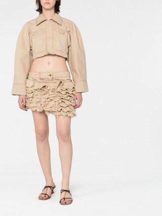 Jacquemus La Jupe de Nîmes Artichaut miniskirt in beige | women’s ruffled mini skirt | womens organic cotton clothes | ruffled fashion | asymmetric hem - flipped