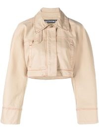 Jacquemus La veste de Nîmes Meio cropped denim jacket in beige ~ women’s designer crop hem jackets ~ womens luxury casual fashion