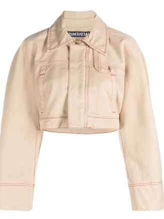 Jacquemus La veste de Nîmes Meio cropped denim jacket in beige ~ women’s designer crop hem jackets ~ womens luxury casual fashion - flipped