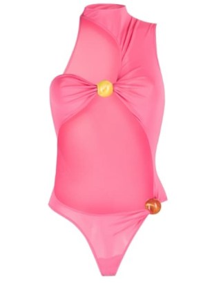 Jacquemus Le Perola cut-out bodysuit in flamingo pink ~ womens bubblegum coloured cutout bodysuits - flipped