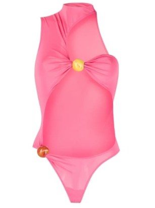 Jacquemus Le Perola cut-out bodysuit in flamingo pink ~ womens bubblegum coloured cutout bodysuits