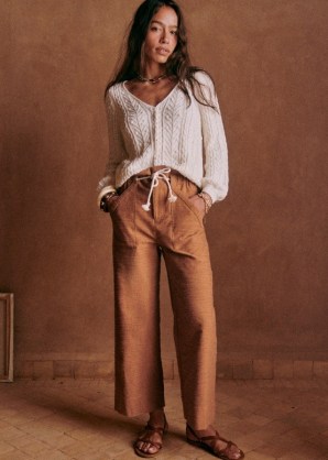 Sézane JACQUES TROUSERS in Camel ~ women’s brown cord tie waist trousers ~ womens neutral clothes ~ casual clothing essentials - flipped