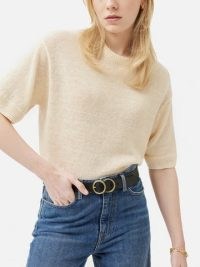 Jigsaw Linen Slub Knitted T-shirt in Ivory | women’s short sleeve knitted tops | womens relaxed fit crew neck jumpers | neutral knits