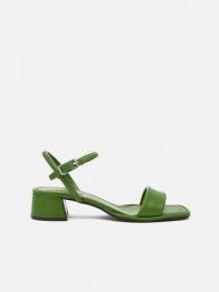 Jigsaw Adel Leather Heeled Sandal in Green ~ women’s strappy block heel sandals
