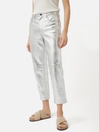 JIGSAW Leather Straight Jean Silver / luxury metallic fashion / womens luxe crop leg trousers