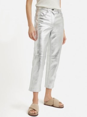 JIGSAW Leather Straight Jean Silver / luxury metallic fashion / womens luxe crop leg trousers - flipped