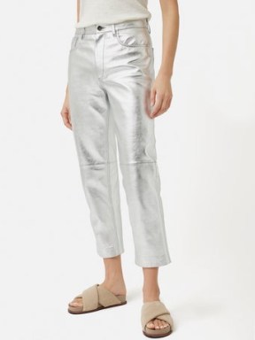 JIGSAW Leather Straight Jean Silver / luxury metallic fashion / womens luxe crop leg trousers