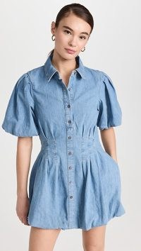 Jonathan Simkhai STANDARD Ciara Denim Shirting Dress in Vatia | women’s blue collared puff sleeve mini dresses