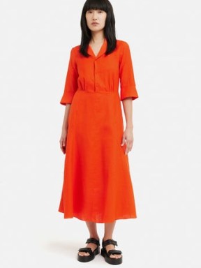 Jigsaw Linen Shirt Dress Orange / bright summer dresses / women’s vibrant coloured clothes - flipped