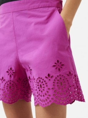 Jigsaw Broderie Beach Short in Pink Orchid – women’s cut out embroidered shorts – womens beachwear – poolside clothing - flipped
