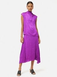 Jigsaw Satin Crinkle Midi Skirt in Purple Orchid | women’s crinkled asymmetric skirts