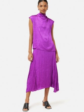 Jigsaw Satin Crinkle Midi Skirt in Purple Orchid | women’s crinkled asymmetric skirts