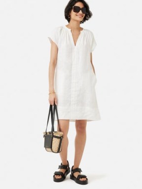 JIGSAW Linen Smocked T-shirt Dress White / women’s casual summer dresses / womens warm weather day clothes / relaxed holiday clothing