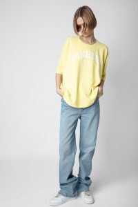 Zadig & Voltaire Portland Top in Zeste / women’s yellow relaxed fit tee / womens French slogan t-shirts / citrus coloured T-shirt / casual tops