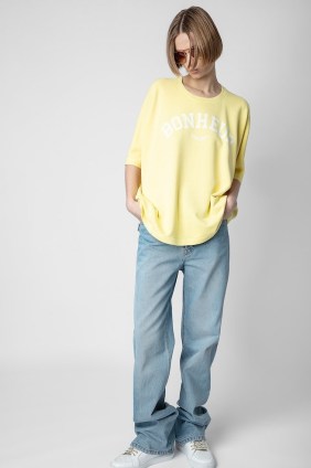 Zadig & Voltaire Portland Top in Zeste / women’s yellow relaxed fit tee / womens French slogan t-shirts / citrus coloured T-shirt / casual tops
