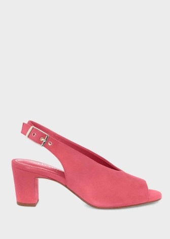 HOBBS KALI SANDAL in BRIGHT GERANIUM ~ pink suede slingback sandals ~ block heel slingbacks - flipped