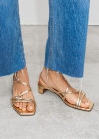 ME and EM Kitten Heel Sandal in Gold ~ strappy metallic leather square toe sandals ~ luxury summer shoes